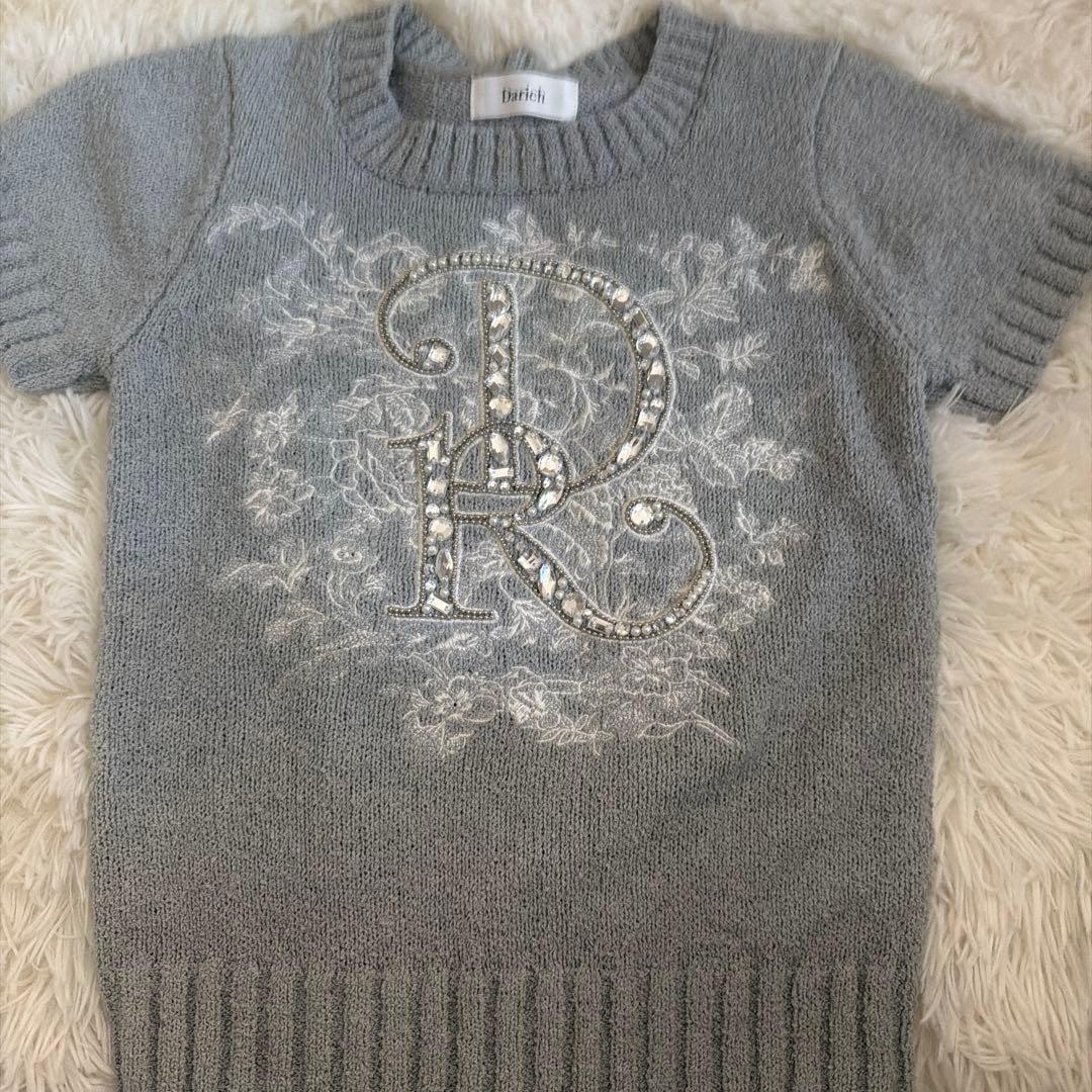 ダーリッチ ビジューフラワーニットトップス GRY