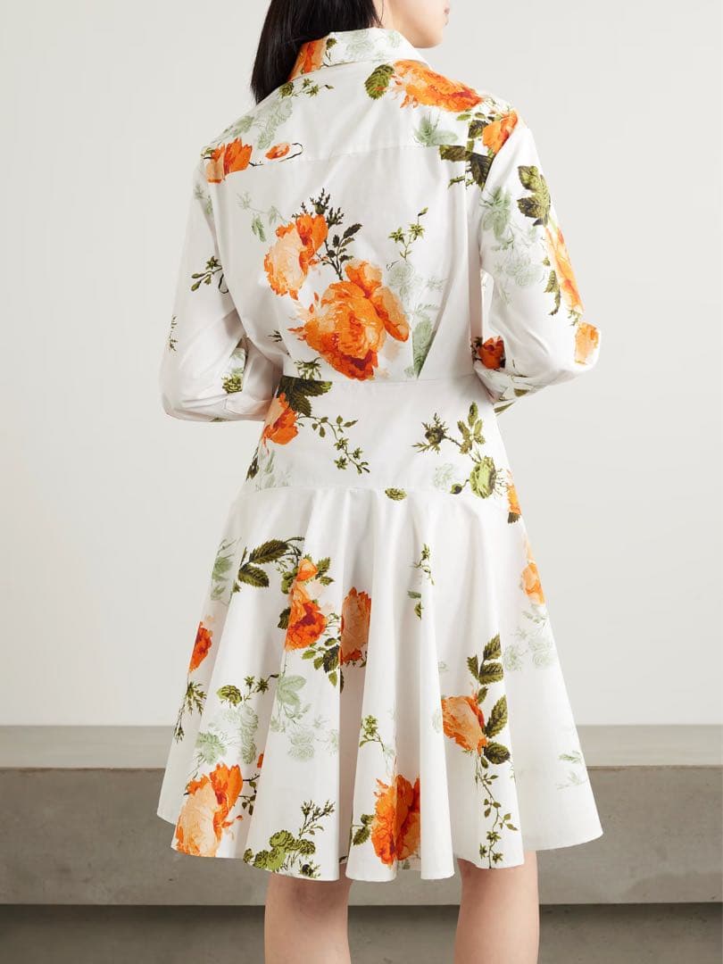 美品 アーデム ERDEM コットン シャツワンピース ドレス 花柄 ひざ丈