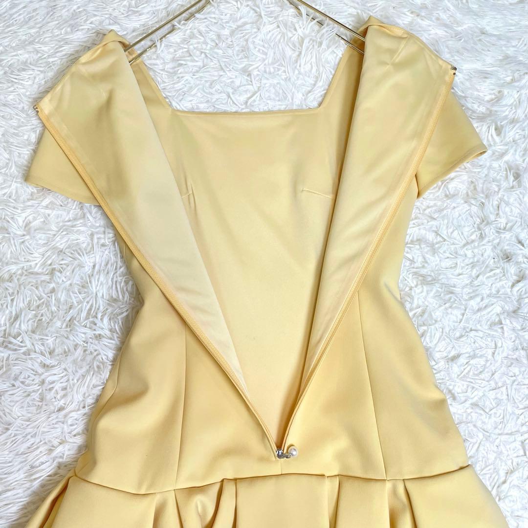 美品✨️ルネ ひざ丈ワンピース フレアワンピース パール ロゴ イエロー 34