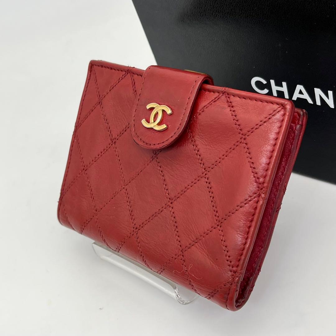 CHANEL 二つ折り財布 ビコローレ ココマーク ゴールド金具 がま口 レザー