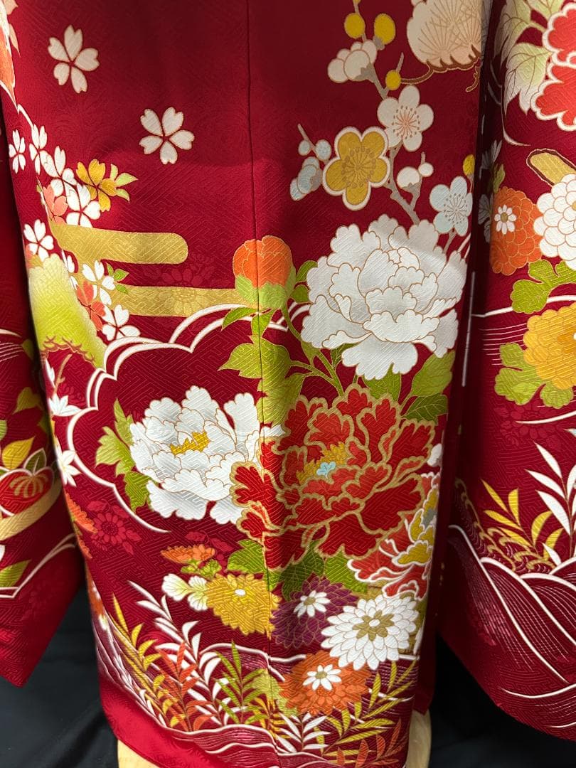 久保耕 京友禅 赤系 花筏 振り口付き振袖 袋帯 フルセット