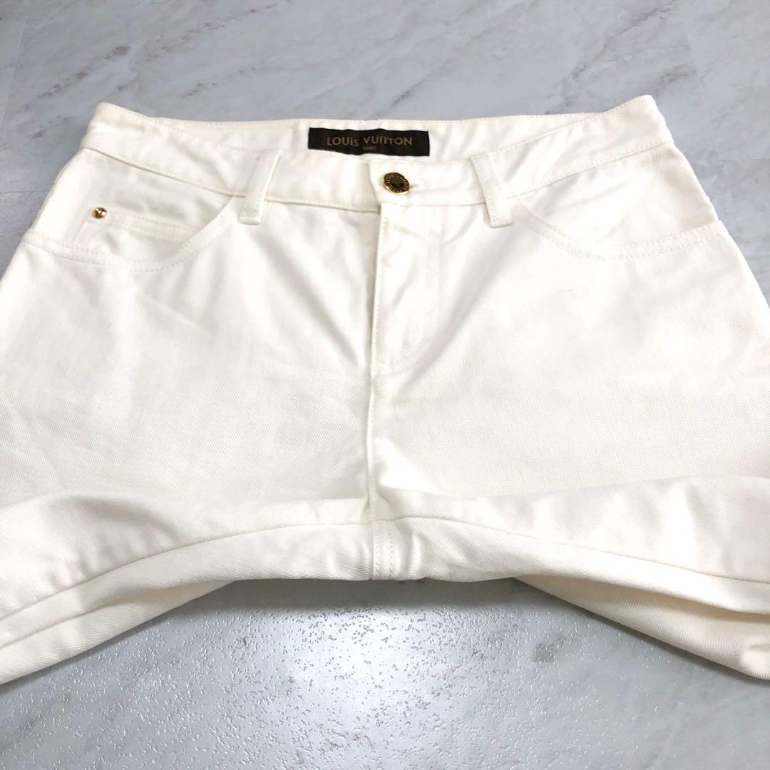 【美品】LOUIS VITTONE デニム 銀ボタン ロゴ ホワイト 36