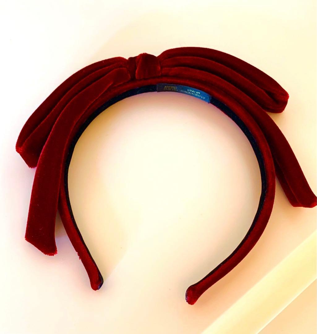 美品/アレクサンドルドゥパリの女らしい深紅ビロードのリボンカチューシャ
