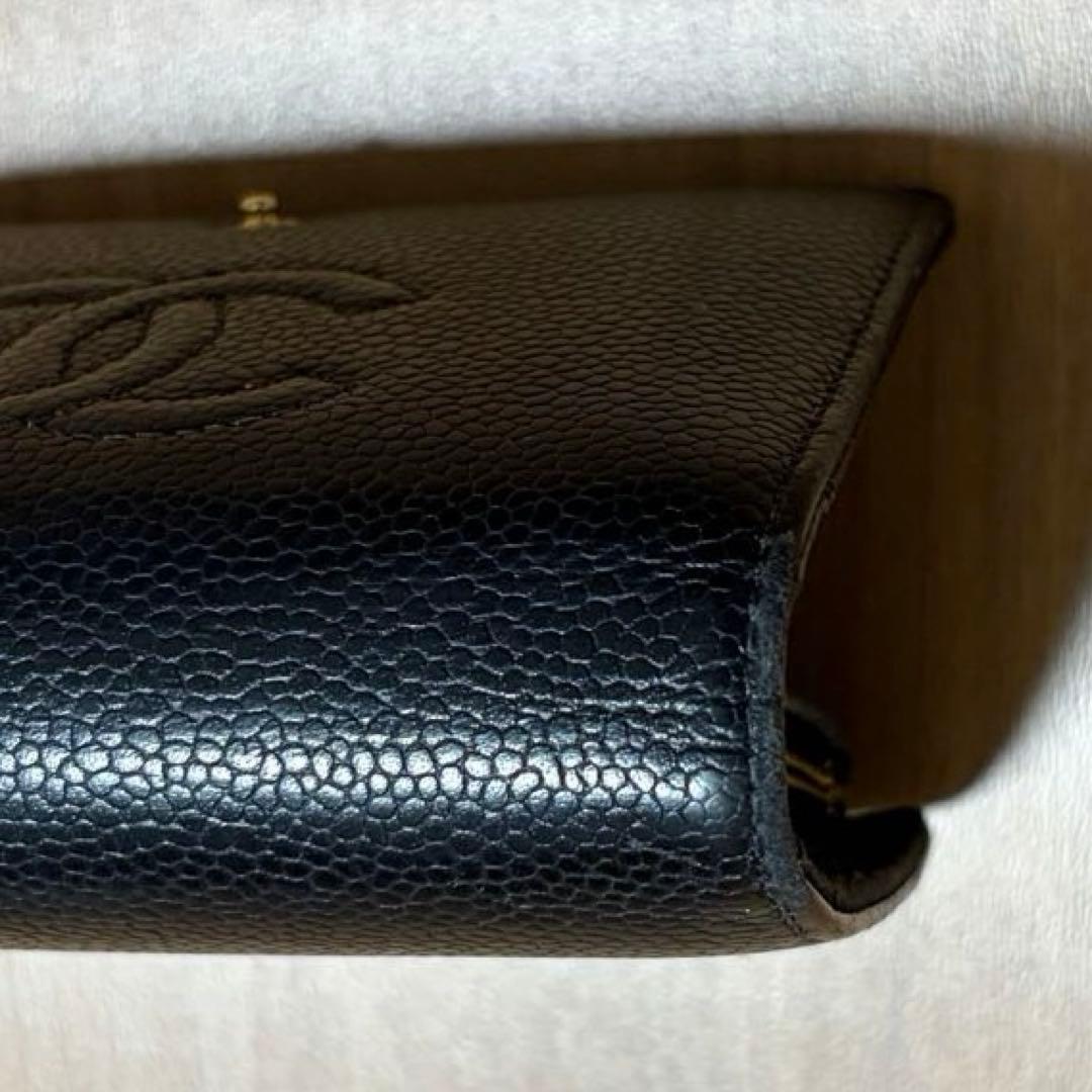 CHANEL シャネル キャビアスキン ココマーク がま口二つ折り財布 ブラック