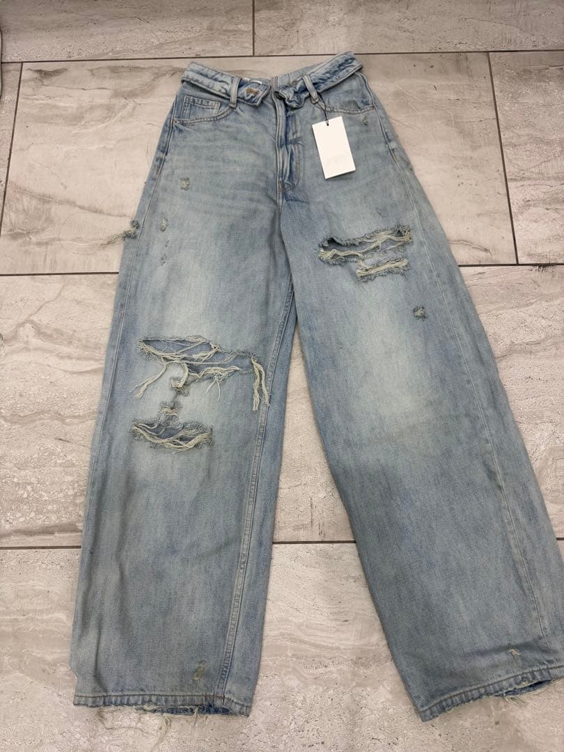 TRF ミッドライズ折り返しウエストデニムパンツ zara