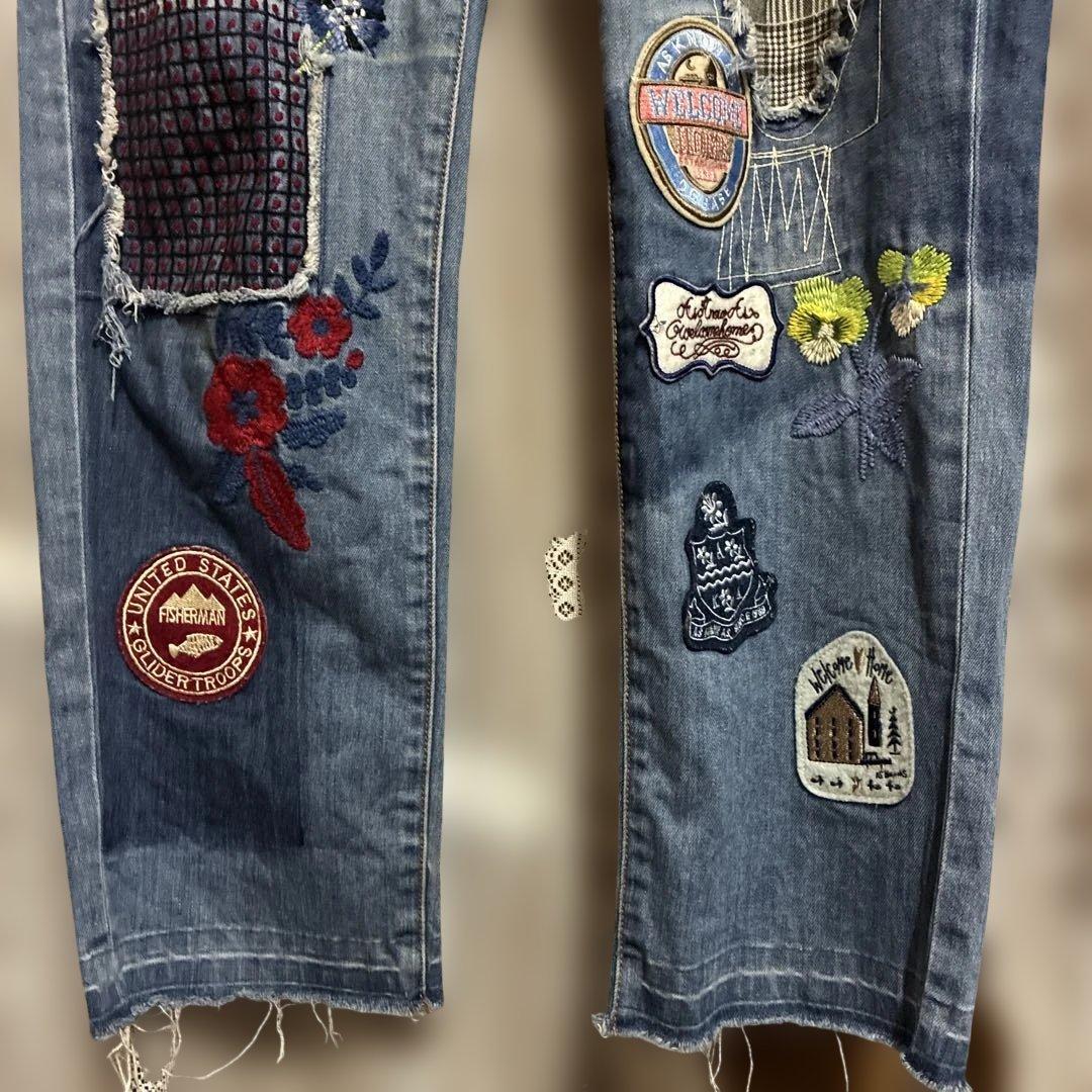 ASKNWASDEBASE刺繍パッチワークデニムパンツ