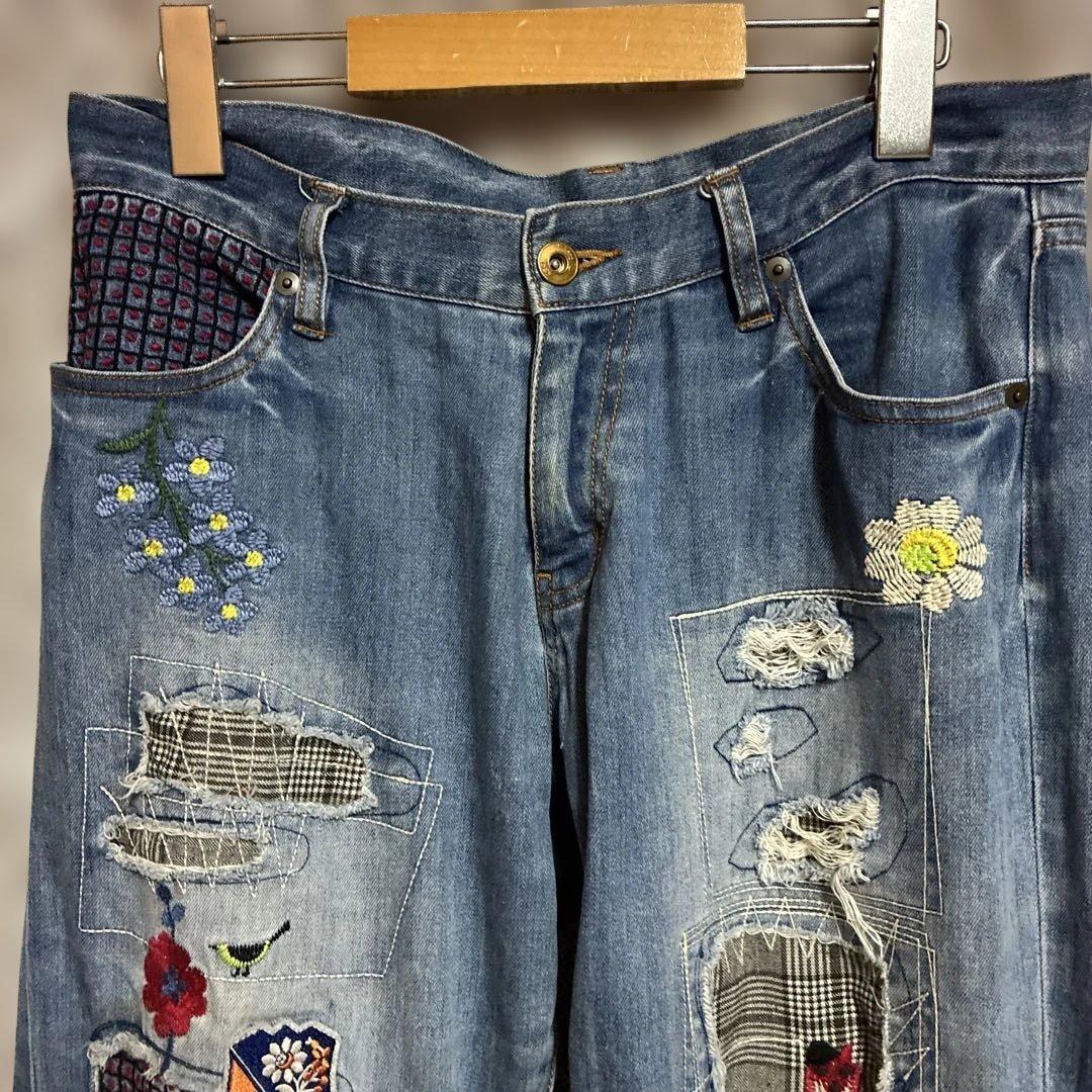 ASKNWASDEBASE刺繍パッチワークデニムパンツ