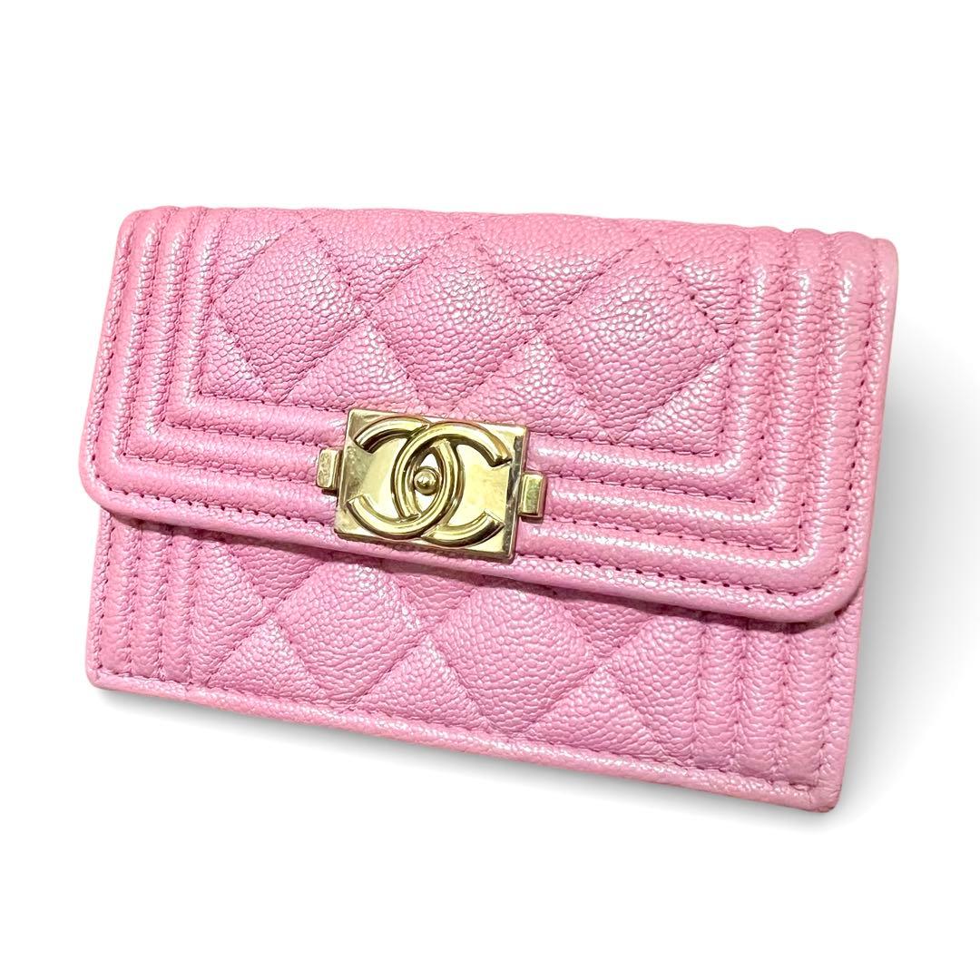 シャネル CHANEL ボーイシャネル キャビアスキン マトラッセ 三つ折り財布