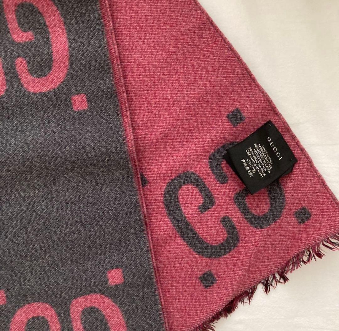最終値下げGUCCI GGジャガード大判ストール マフラー ピンク×グレー