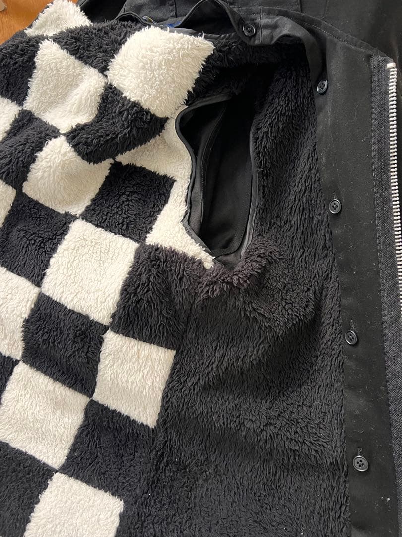 フレッドペリー FRED PERRY チェッカー柄インナージャケット付きコート黒