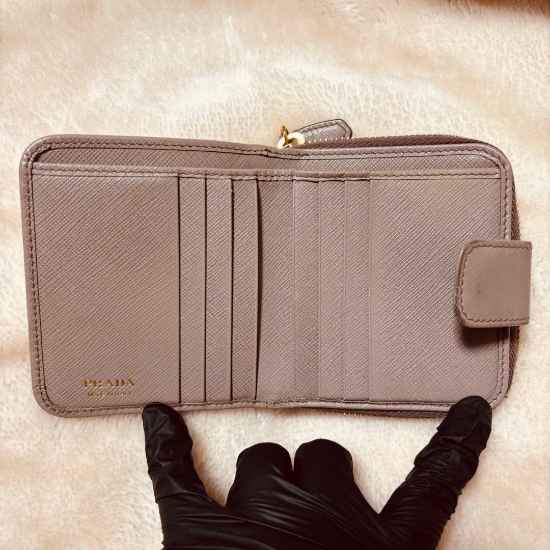 【正規品】PRADA プラダ サフィアーノ コンパクトウォレット　ベージュ
