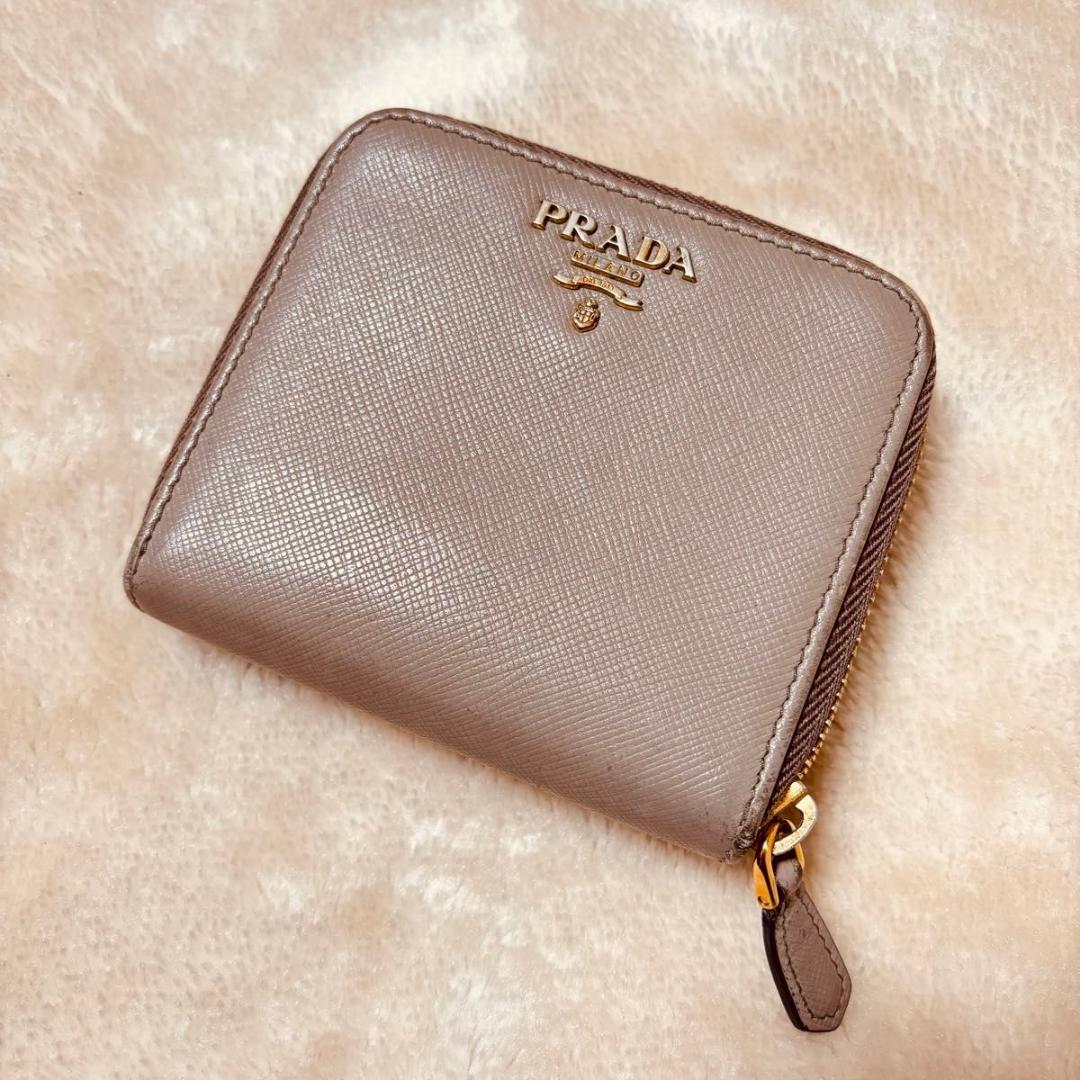 【正規品】PRADA プラダ サフィアーノ コンパクトウォレット　ベージュ