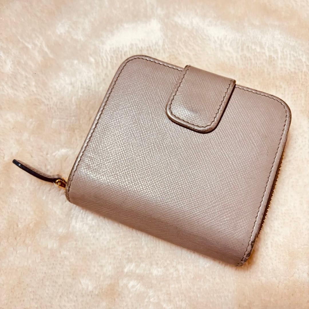 【正規品】PRADA プラダ サフィアーノ コンパクトウォレット　ベージュ