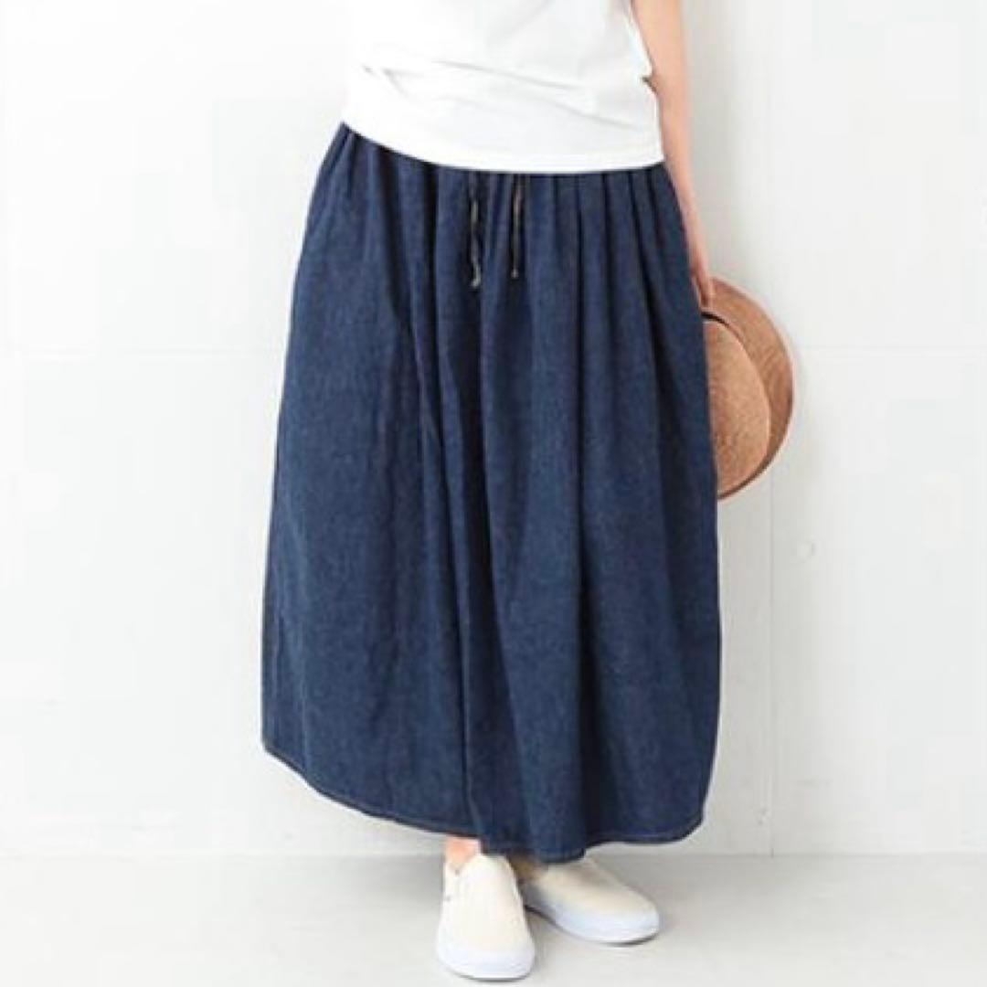 美品✨orSlow オアスロウ デニム ギャザー ロングスカート 日本製