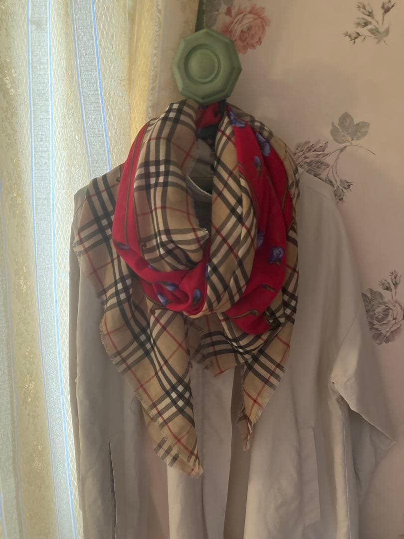 Burberry 青タグ 超大判シルク混ストール MADE IN ITALY