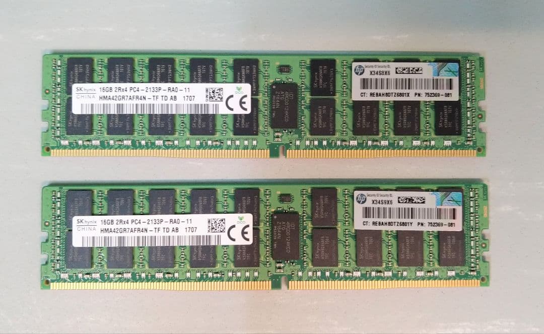 SKhynix 16Gb 2Rx4 PC4-2133P set 2枚