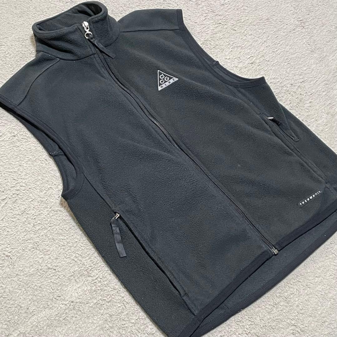 NIKE ACG フリースベスト　90s 黒タグ　ロゴ刺繍　ジップアップ　S
