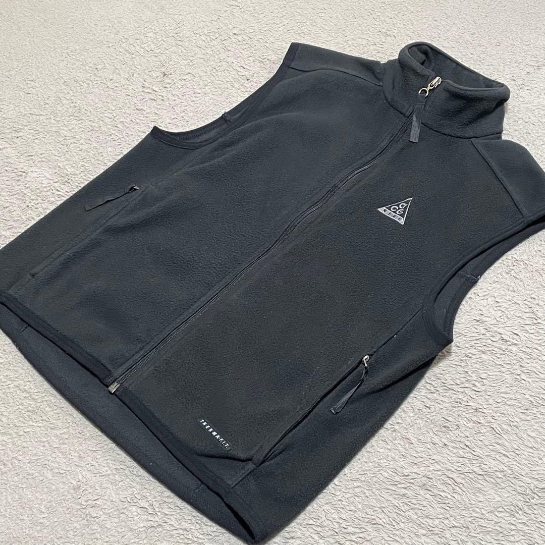 NIKE ACG フリースベスト　90s 黒タグ　ロゴ刺繍　ジップアップ　S