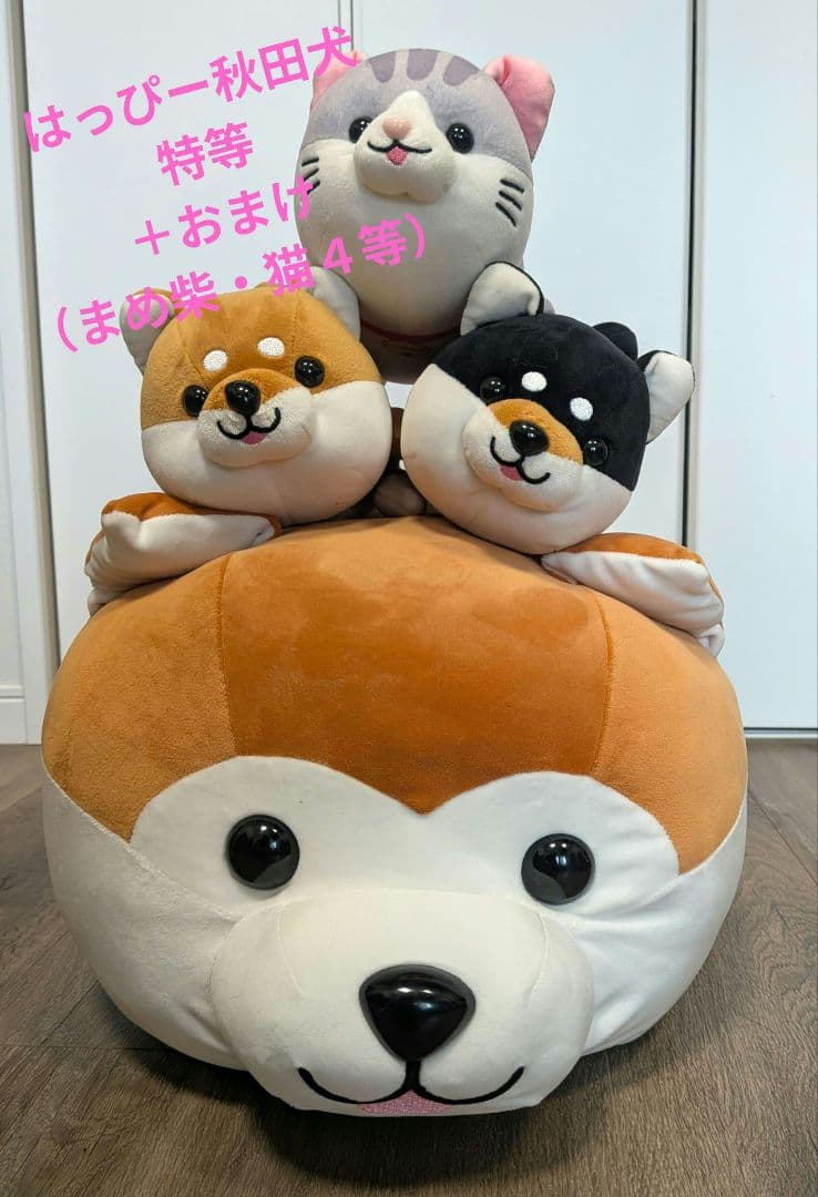 ハッピー 豆柴 秋田犬 くじ 特賞　特等　特大ぬいぐるみ　新品 柴犬 猫 4等