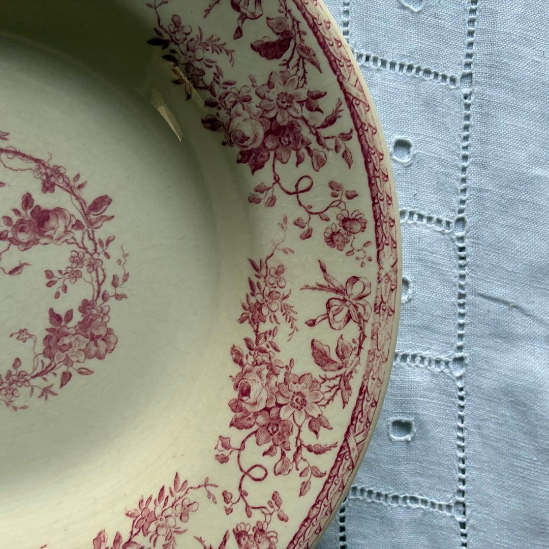 Gien Bouquet de rose フランス　深皿　赤　ピンク
