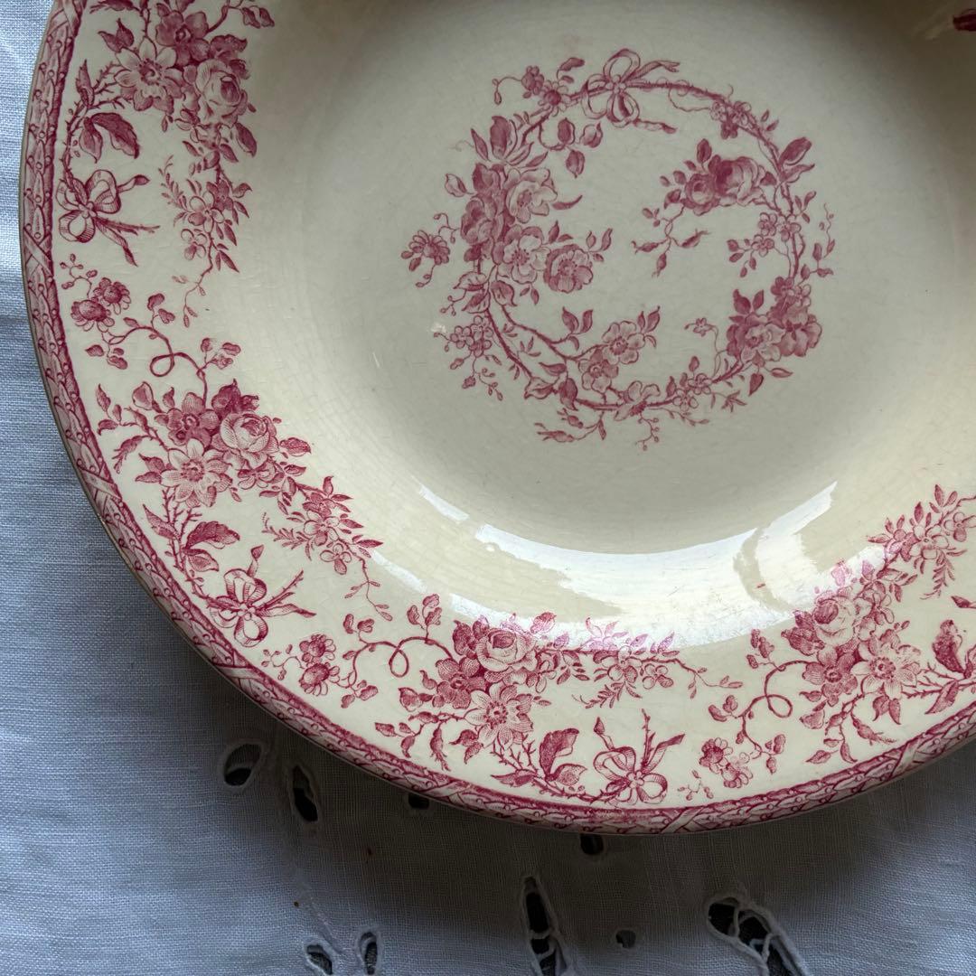 Gien Bouquet de rose フランス　深皿　赤　ピンク