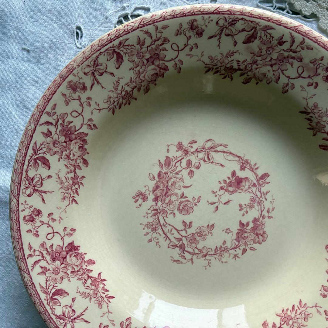 Gien Bouquet de rose フランス　深皿　赤　ピンク