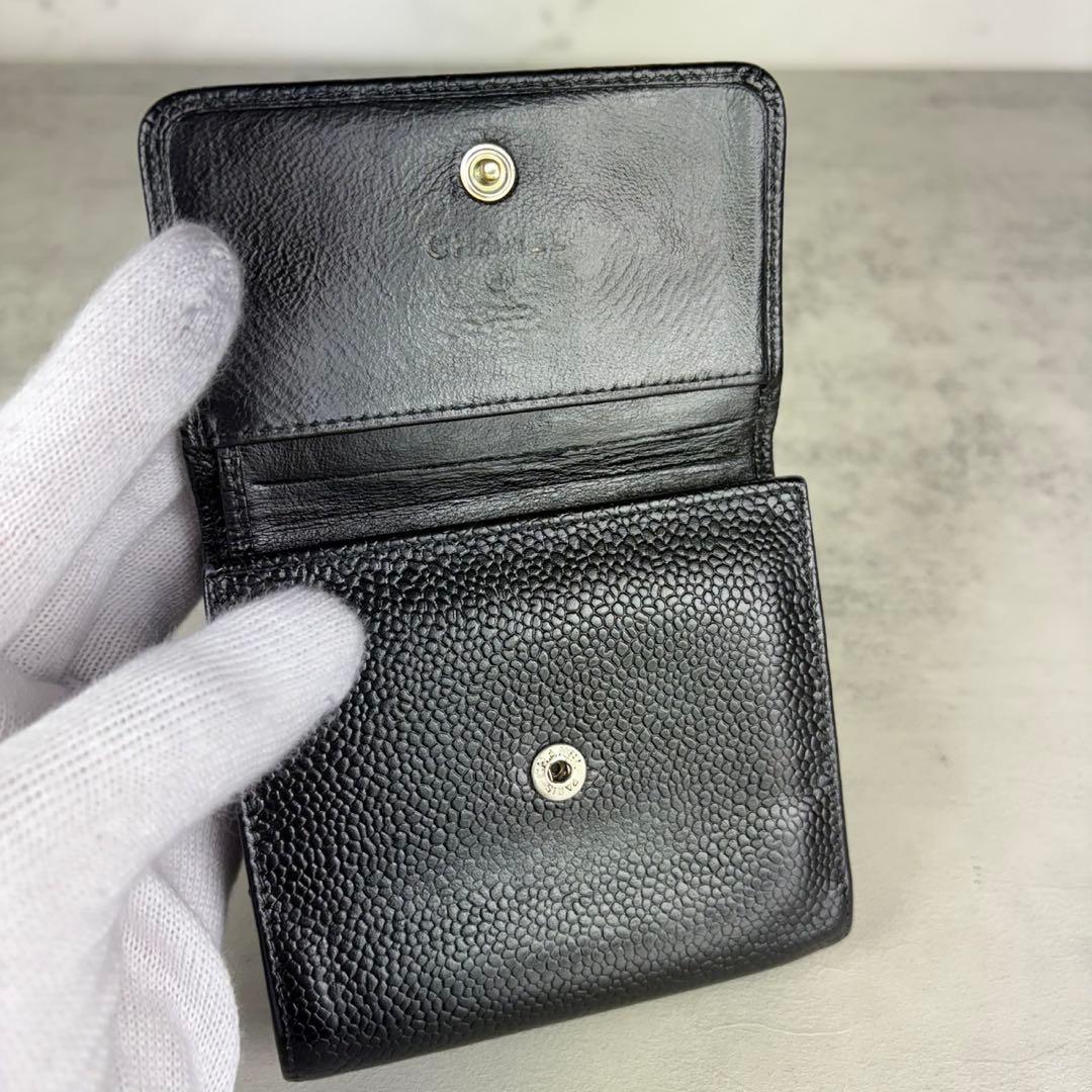 CHANEL キャビアスキン　デカココ　三つ折り財布　ケース