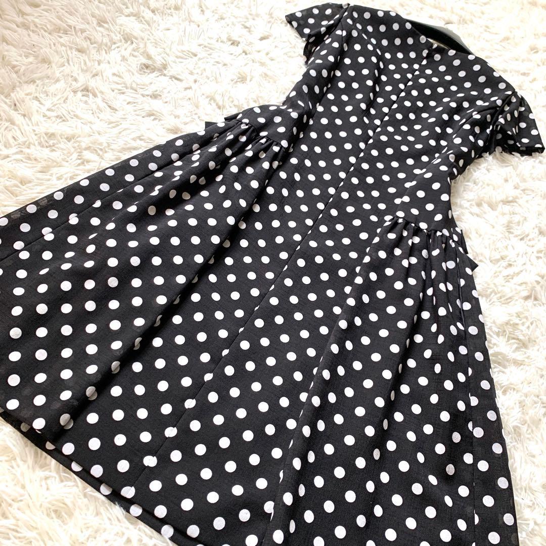 未使用級✨エムズグレイシー ポルカドット フレア ワンピース リボン 春夏 40