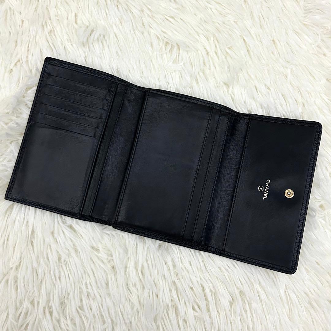 【美品】CHANEL シャネル ココマーク キャビアスキン 三つ折り財布