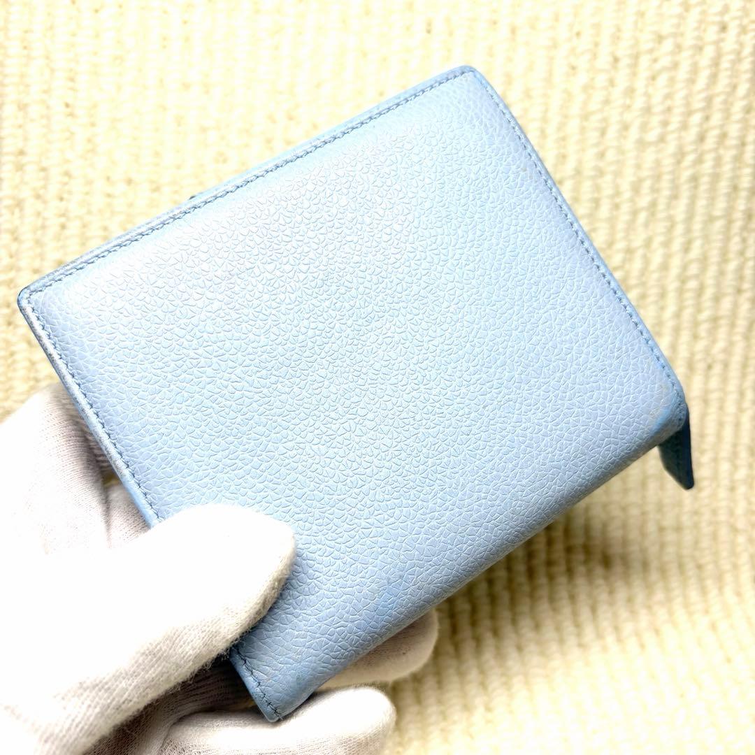 良品　BVLGARI ブルガリ 折り財布 サークルロゴ ブルー ラウンドジップ