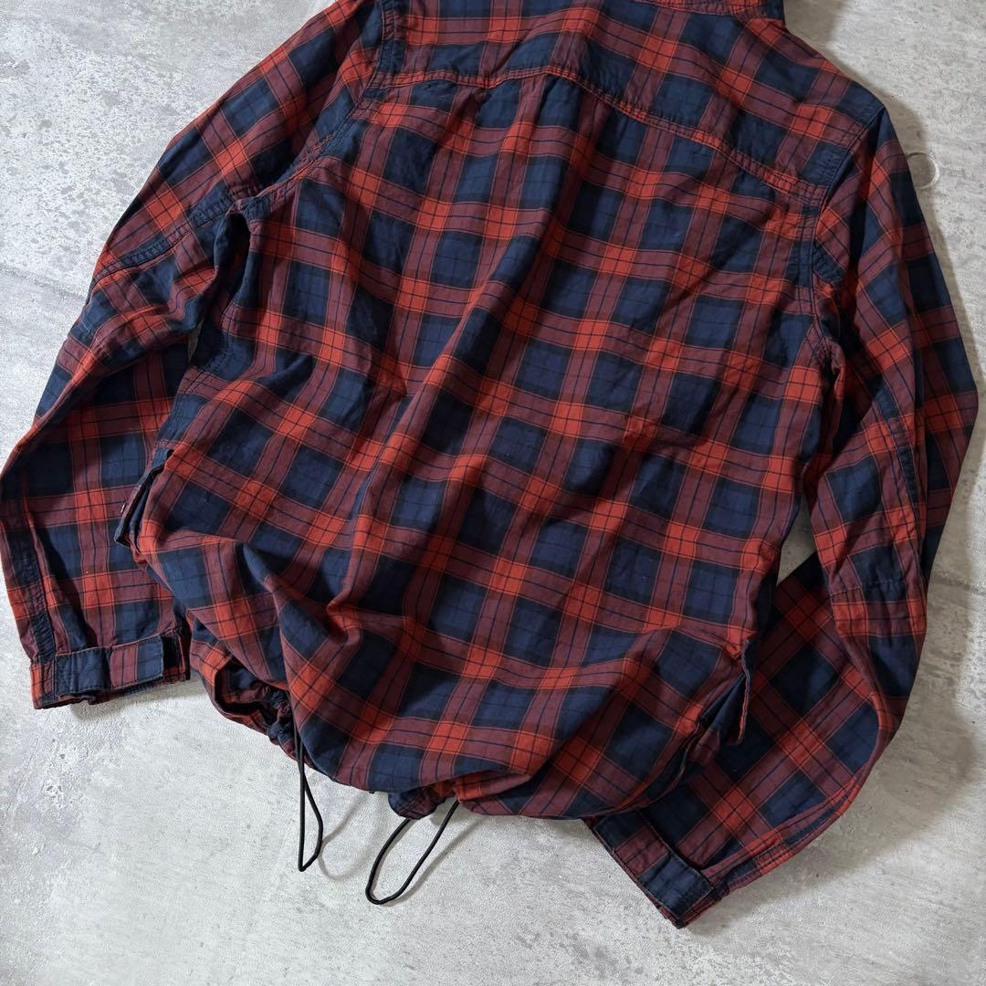 check cotton jacket y2k 短丈 ドローコード ダブルジップ