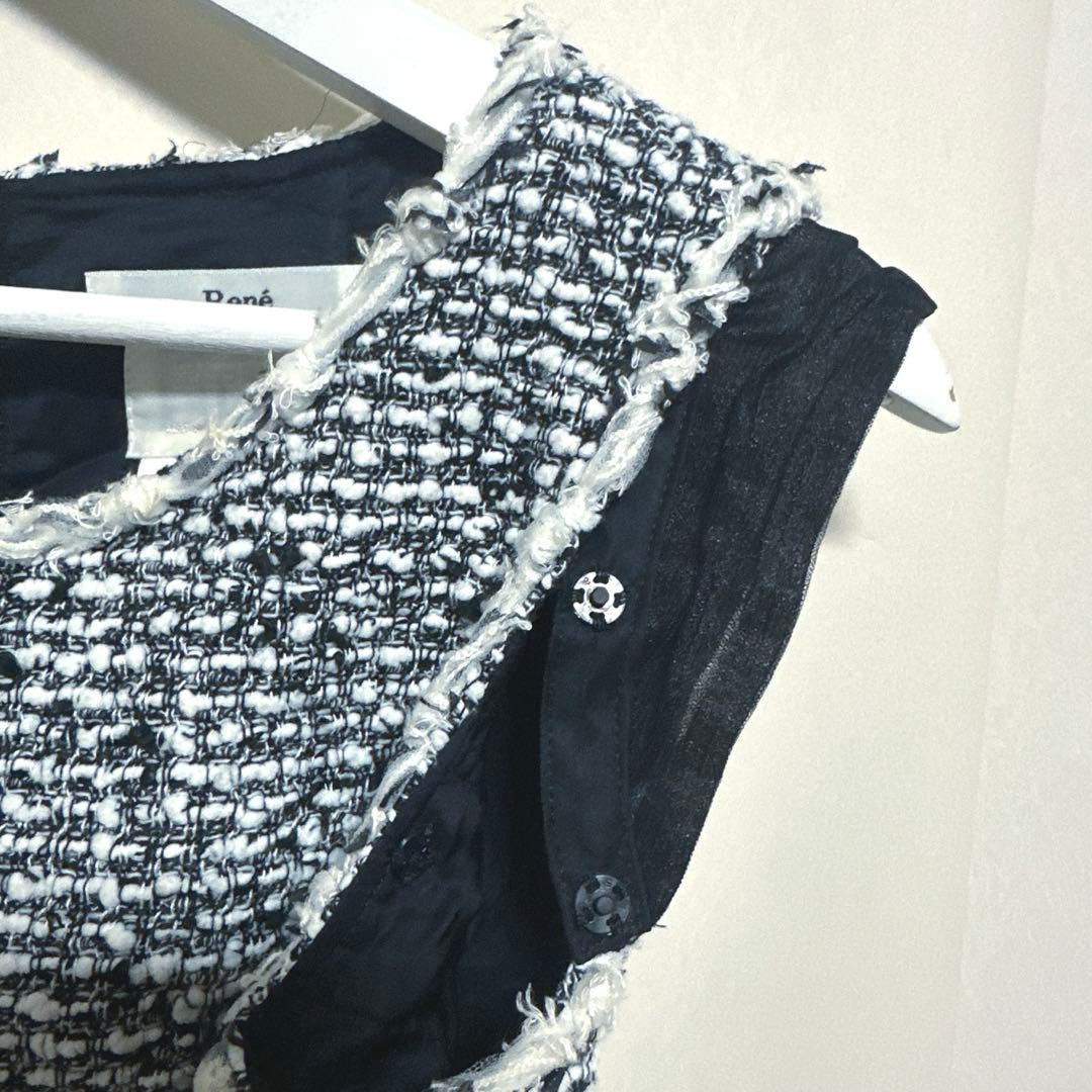 《Rene》 ルネ (36) ミックスツイードワンピース ノースリーブ 最高級