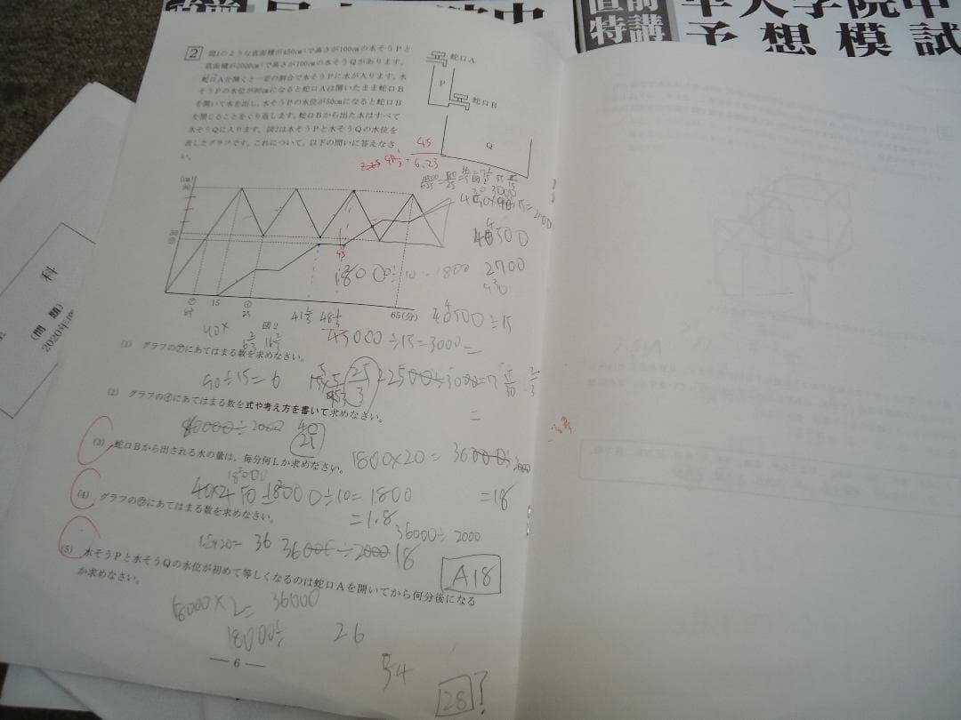早稲田アカデミー　直前特講　早大学院中　予想模試　全４回　2020年受験