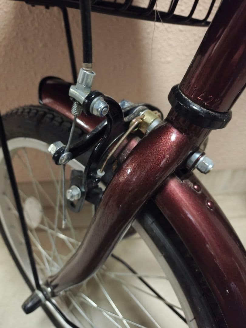 ギア付き折りたたみ自転車　ワインレッド