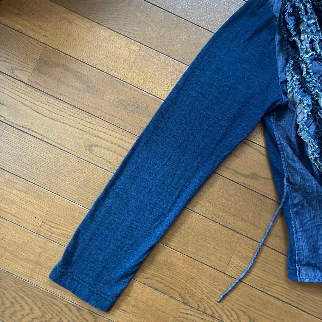 美品★45R★インディゴ染　ゴマデニム　天竺フリルのボレロ カシュクール