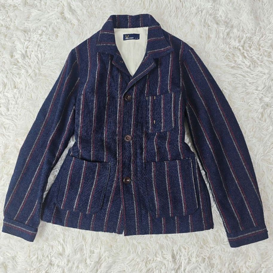 【高級】FRED PERRY×MOON 英国製ウールシャツジャケット M 紺系