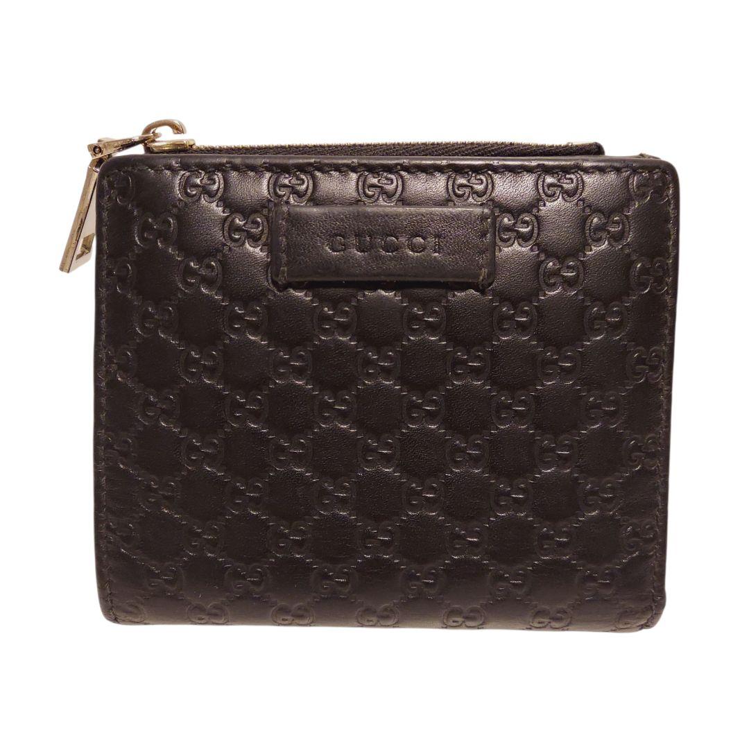 【GUCCI】2つ折り財布 黒 マイクロ レザー 型押し
