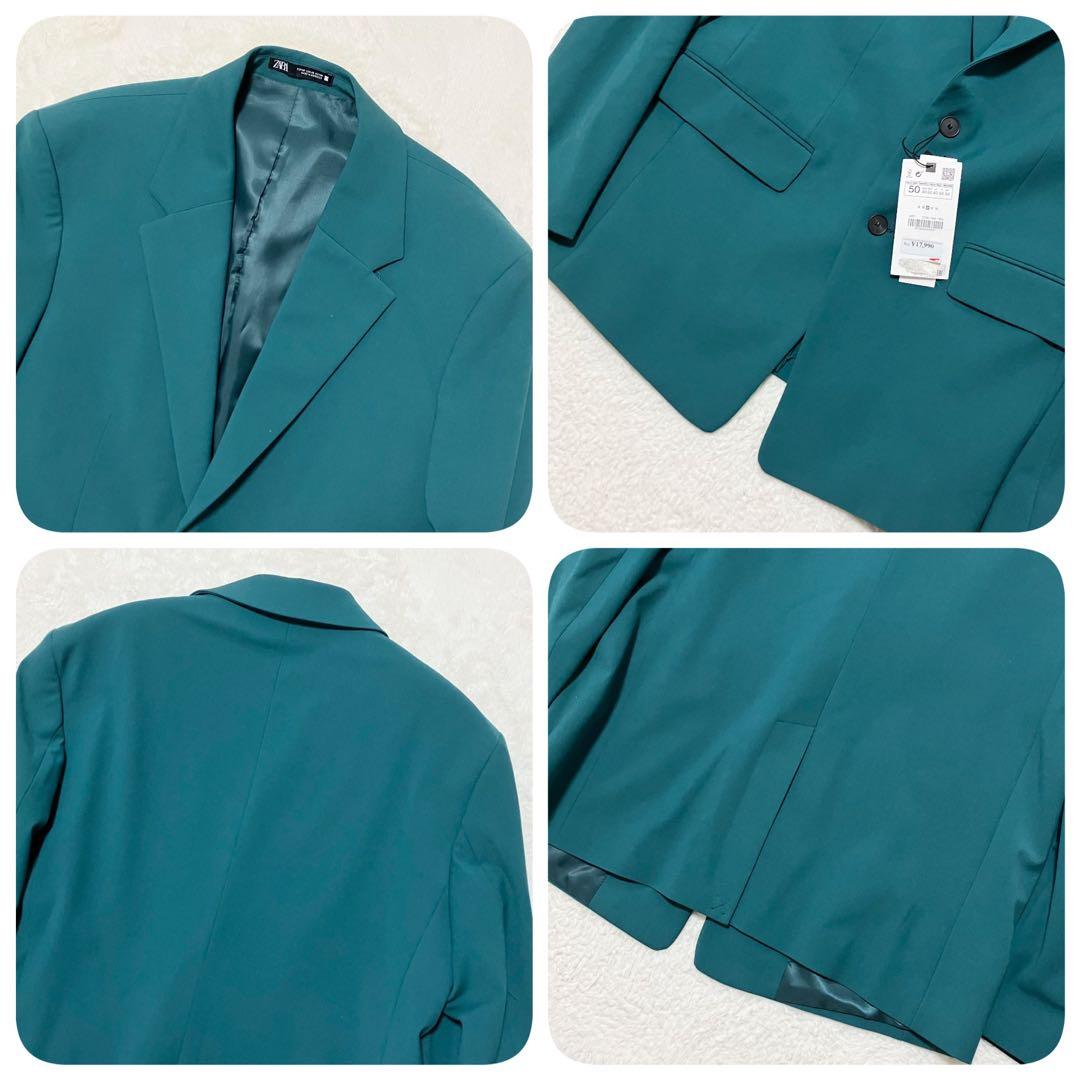 新品同様 タグ付 ZARA カラー テーラード ジャケット XL グリーン 緑