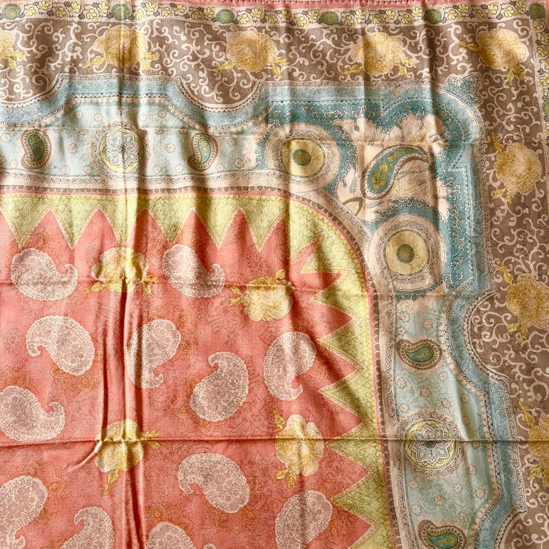 ⭐️SALE⭐ エトロ　ショール　ジャガード　ベージュ　牡丹　菊　シルク混ウール