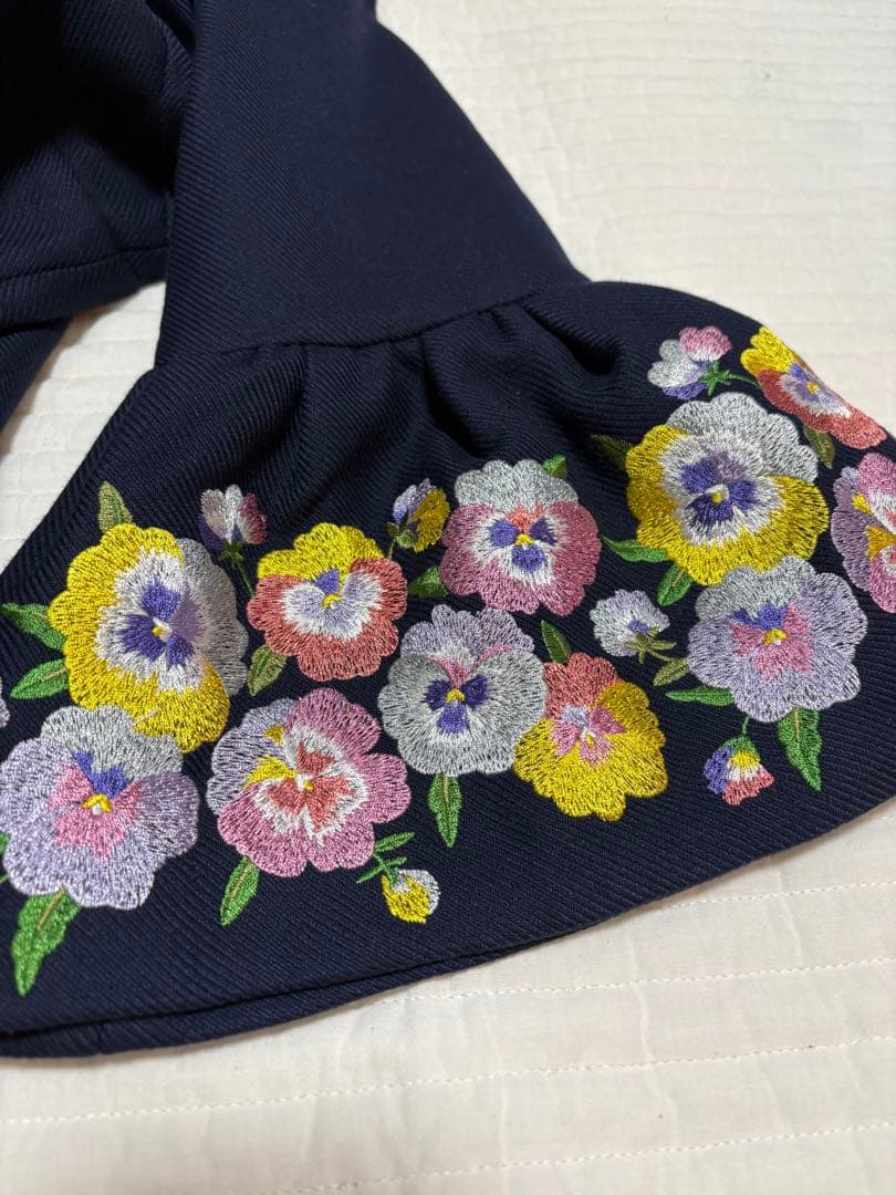 美品　Chesty 花柄刺繍ワンピース　ネイビー　パンジー　サイズ1