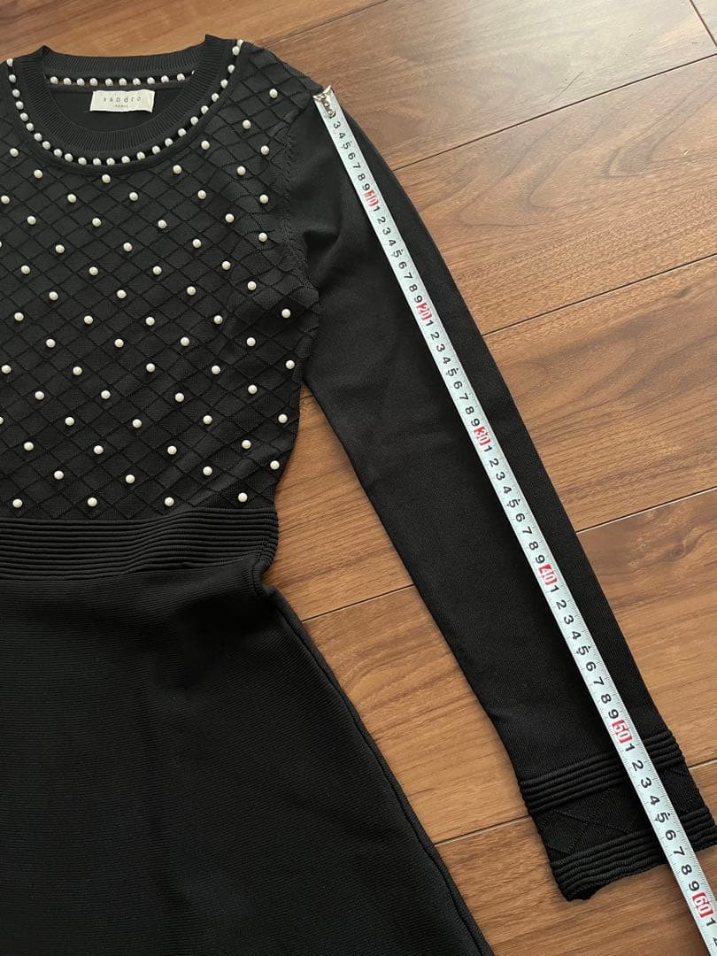 Sandro Paris サロンド パール装飾　ニットワンピース ブラック　黒