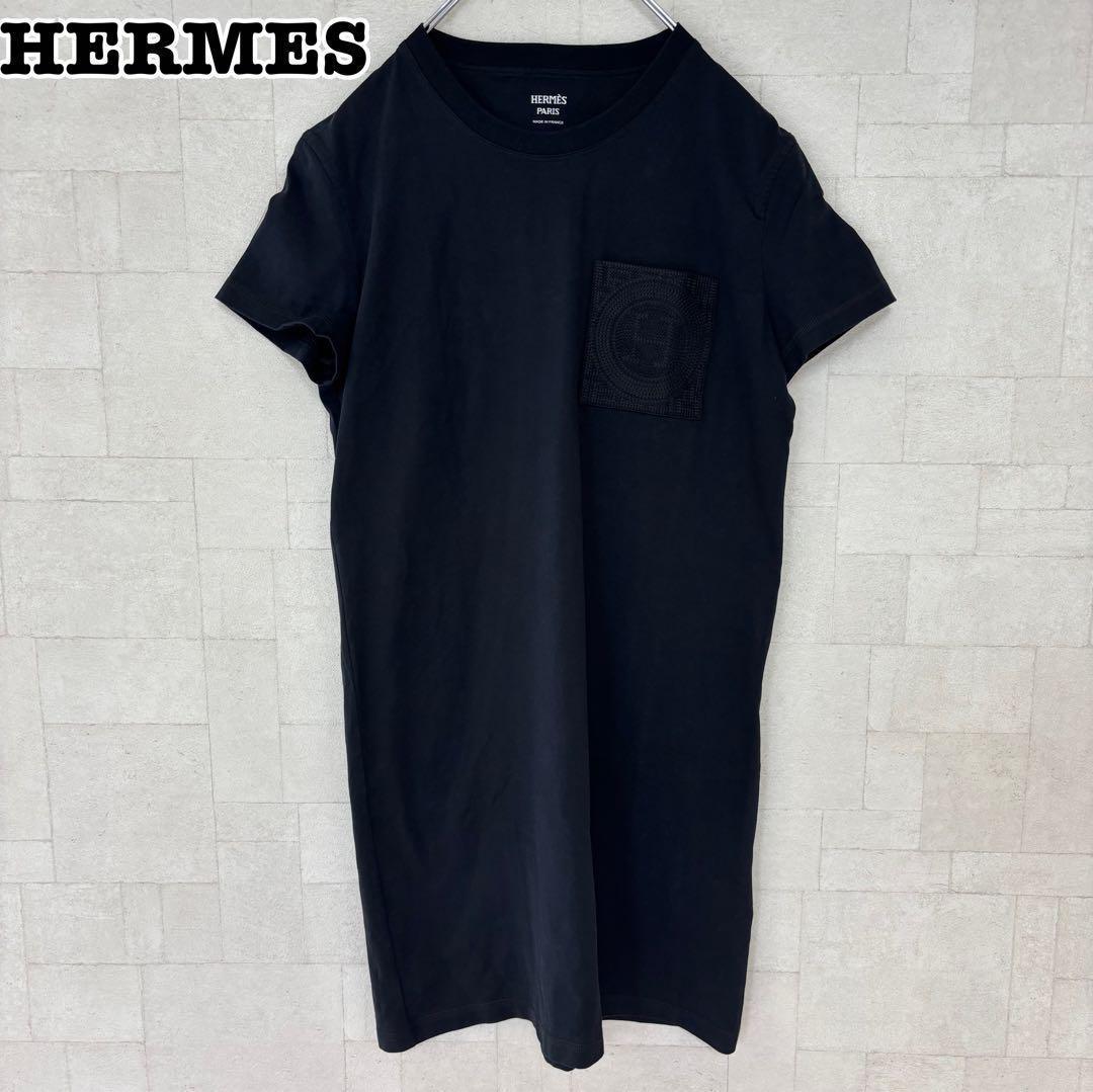 エルメス☆HERMES Hロゴ刺繍ポケット付　半袖 Tシャツワンピース　849