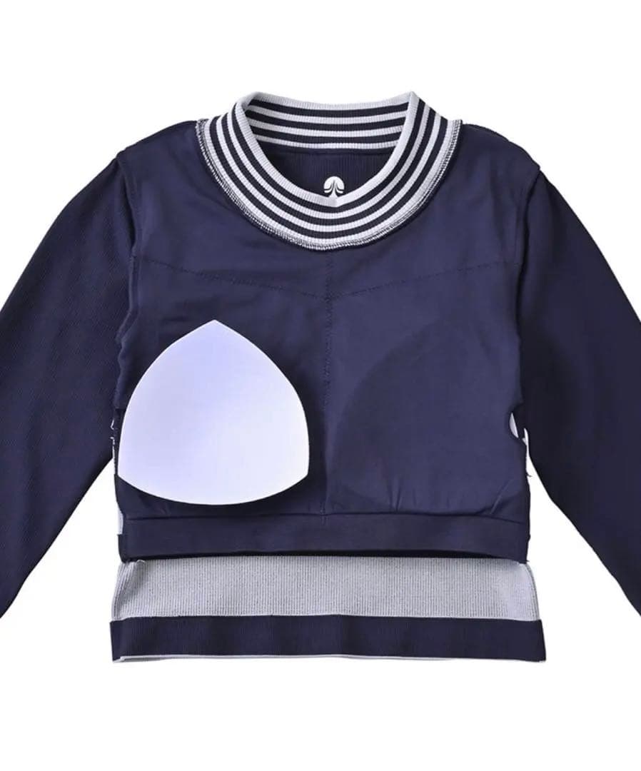 【美品】LAVA カップ付きボーダーニットロングスリーブトップス ネイビー L