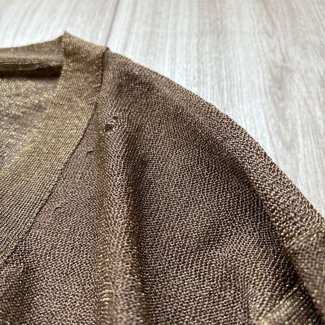 【美品】Y's ワイズ カーディガン ゴールド 2 M ダメージ加工 グランジ