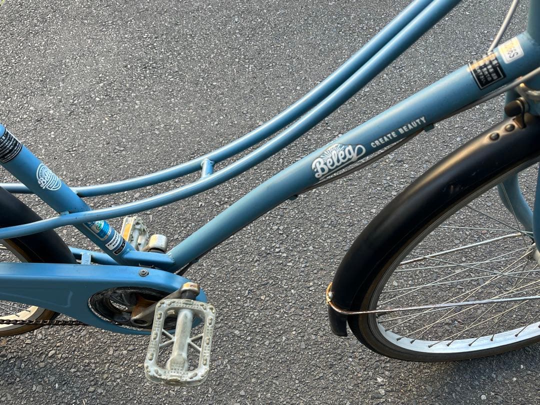 明*菜様 美品中古6段変速自転車⭐︎LEDオートライト⭐︎大型籐風カゴ⭐︎ブルー