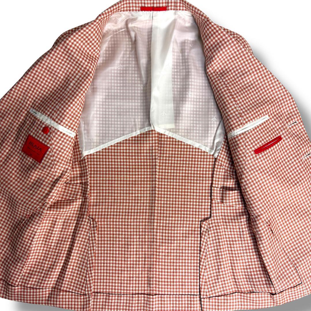 J5018美品イザイア バーニーズニューヨーク別注麻絹ギンガムチェックジャケット