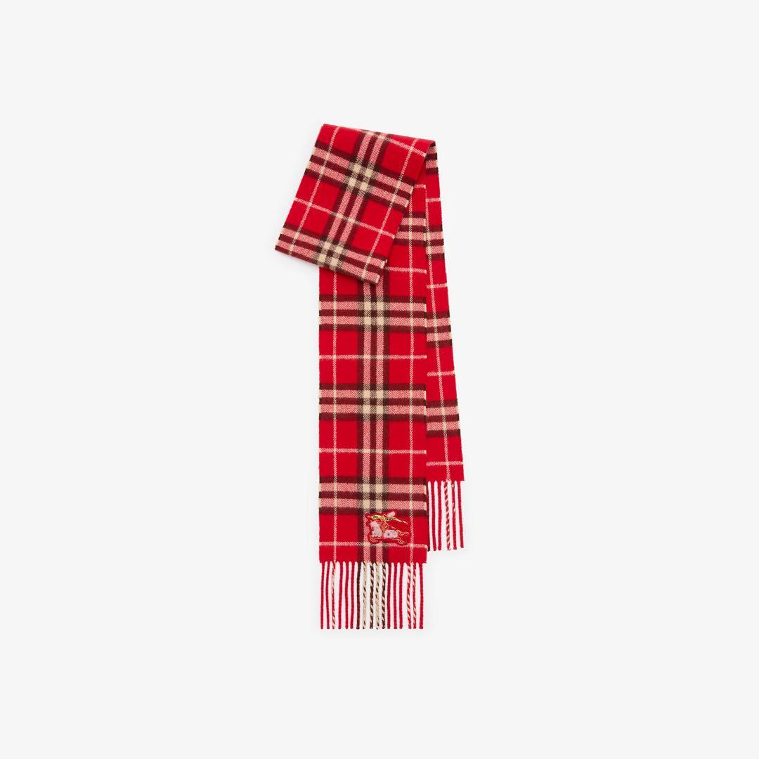 新品Burberry ナロー チェック カシミアスカーフマフラーバーバリー 赤