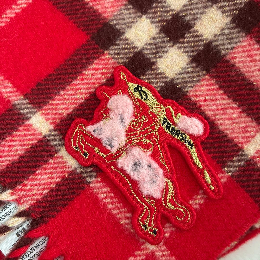 新品Burberry ナロー チェック カシミアスカーフマフラーバーバリー 赤