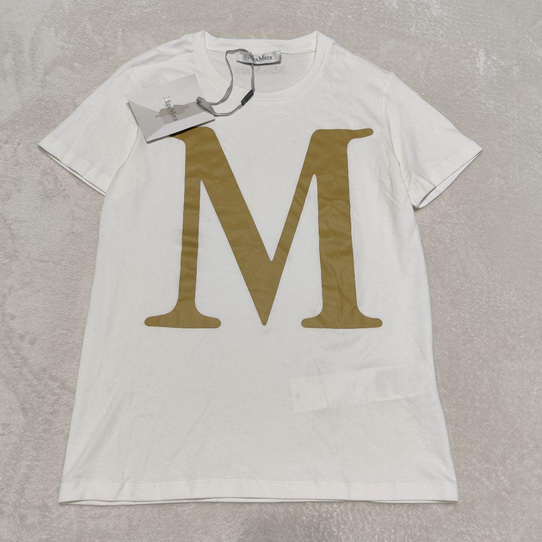 新品 MaxMara プリント Tシャツ ホワイト×キャメル XS