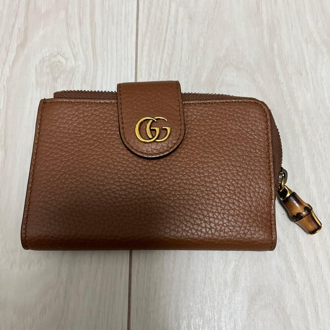 GUCCI ブラウン　バンブー付きダブルGミディアムウォレット